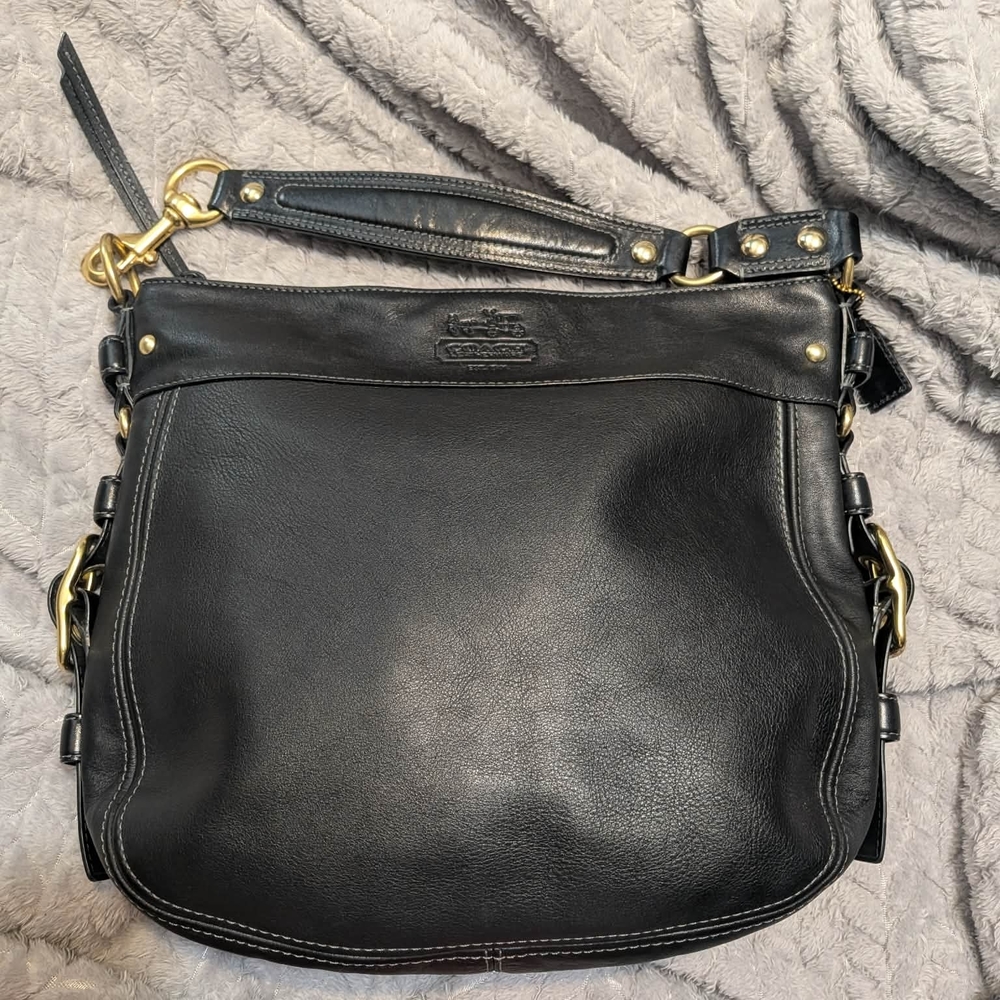 Coach Black Leather Shoulder Bag with Gold Hardware